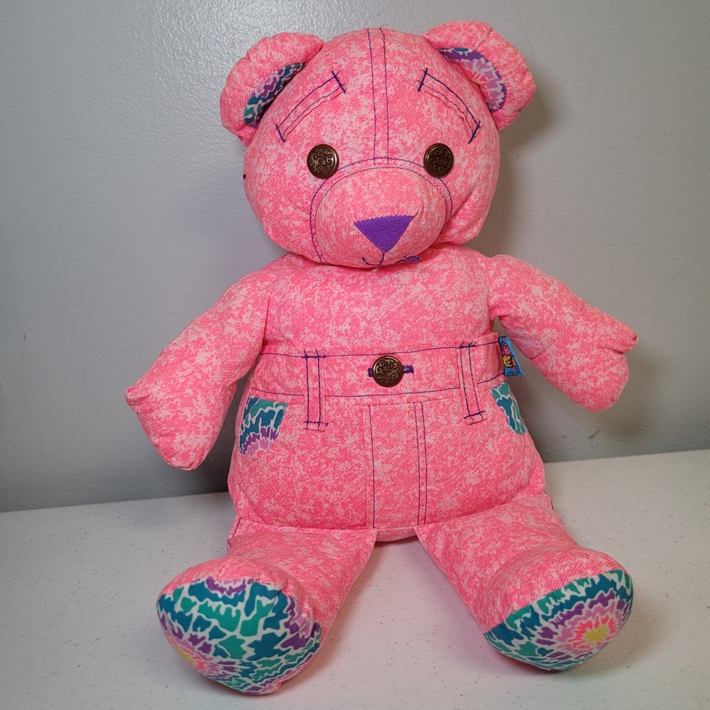 Vintage Doodle Bear Pink Denim Plush Stuffed Animal Toy 16 Inch 1995 Tyco